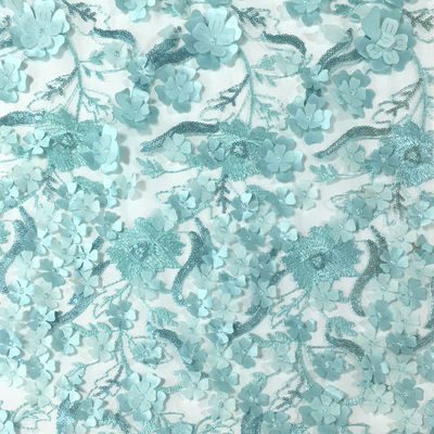 качество  Beautiful viable elegant blue flower pattern mesh 3d laser lace embroidery fabric for women dress завод